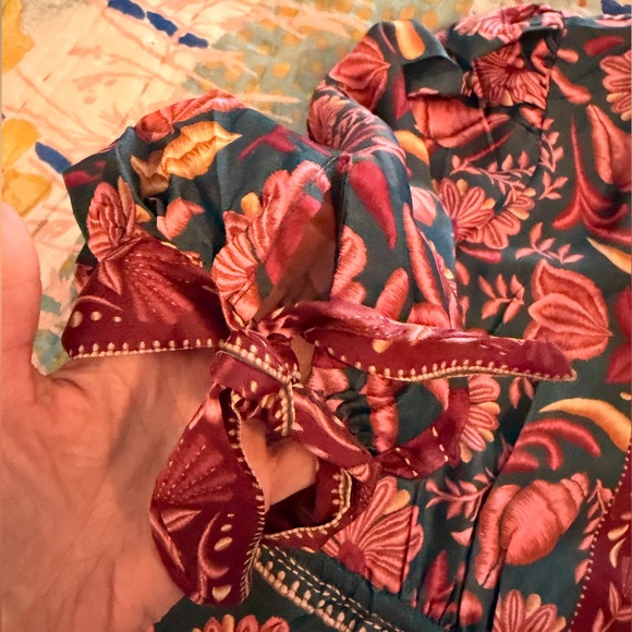 FARM RIO M Teal Pink Seashell Tapestry Lenzing™ Ecovero™ Viscose Maxi Dress NWT - Picture 12 of 16